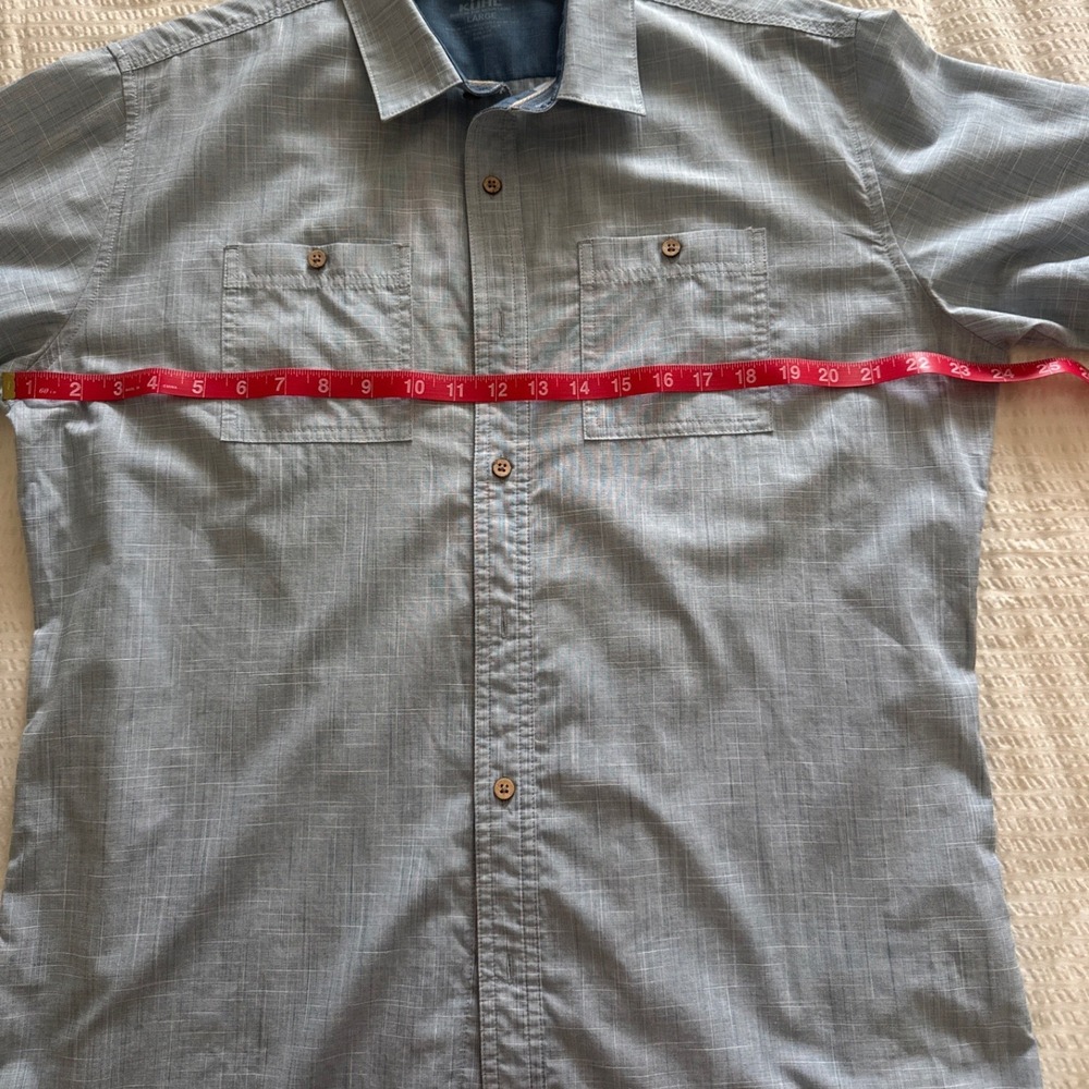 Kuhl Button Down Shirt Blue Slub Textured Short Sleeve Mens Large - Picture 3 of 5